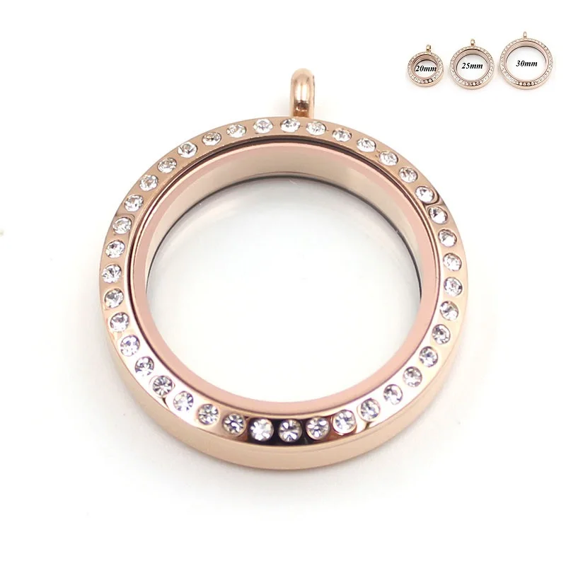 

Waterproof Screw Twist Stainless Steel Floating Locket Pendant Rose gold Crystal Glass Memory Locket For Women