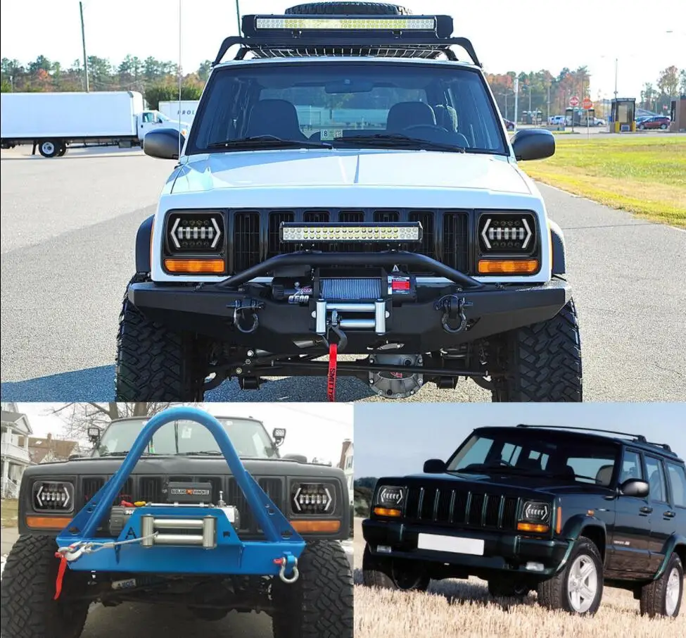 Светодиодные фары 55 Вт 7x6 дюймов 5x7 2 шт. гало DRL для 86 95 Jeep Wrangler YJ 84 01 Cherokee XJ Angel Eyes H4