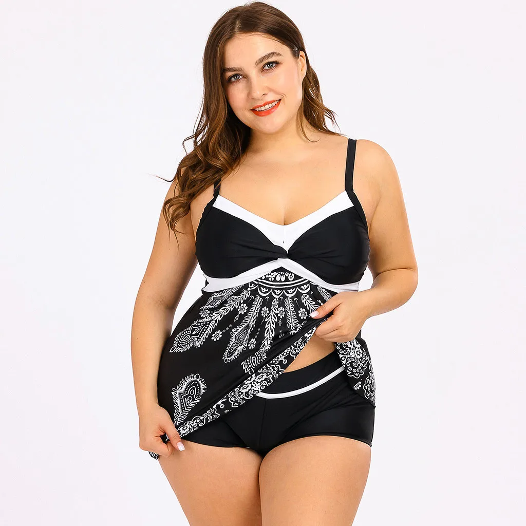 Бикини с высокой талией и шортами для мальчиков плюс размер платье принтом топ