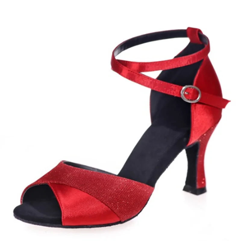 

Size US 4-12 Salsa Latin Dance Shoes Heel Height 7cm For Women Open Toe Professional Brown And Red