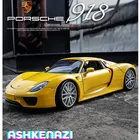 Желтая модель спортивного автомобиля WELLY 1:24 Porsche 918 Spyder из сплава, модель автомобиля, украшение, коллекция игрушек, инструменты, подарок