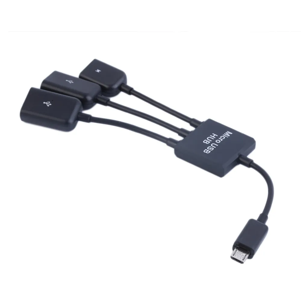 3 в 1 микро usb-хаб штекер Женский двойной USB 2,0 адаптер хоста OTG кабель конвертер удлинитель универсальный для мобильных телефонов черный