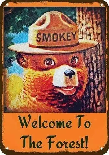 

Smokey The Bear Welcome to The Forest Rustic Metal Sign 8"x12" Wall Poster Wall Decor Poster Metal Tin Sign Iron Paintin