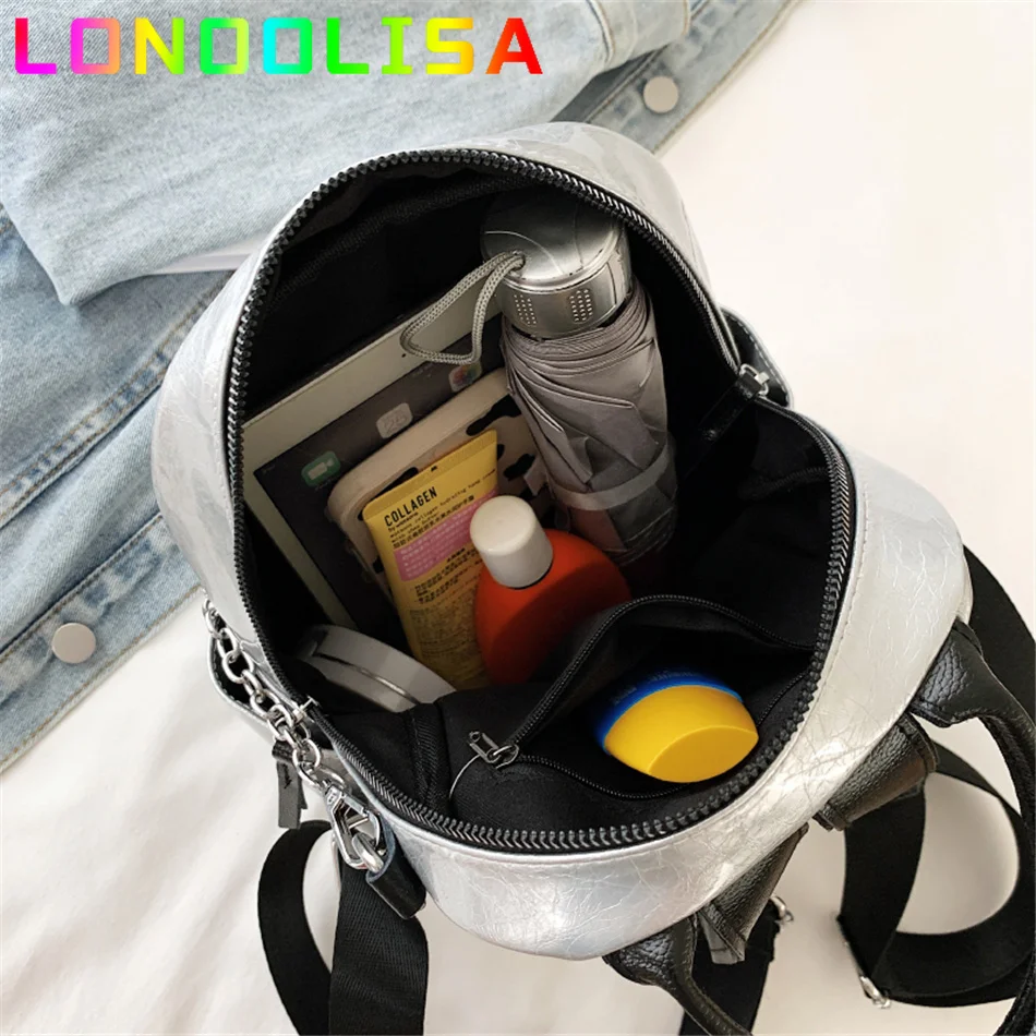 

Fashion Chain Backpack Zippers Large Capacity Backpack Shoulder Handbag Bagpack for Teenage Girls Small Casual Travel Bags Sac