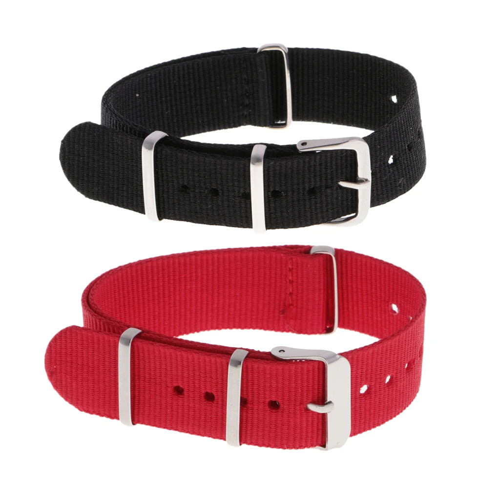 

2pcs Nylon Watch Straps Nylon Replacement Woven WristWatch Band Black Red