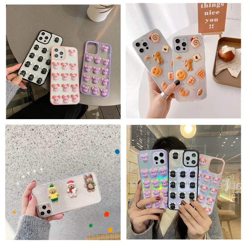 

Case For iPhone 12 11 Pro Max XS Max XR XS X 7 8 Plus 3D Bear Cartoon Character Toy Epoxy Cases For iPhone 11 Pro Max 12 Mini