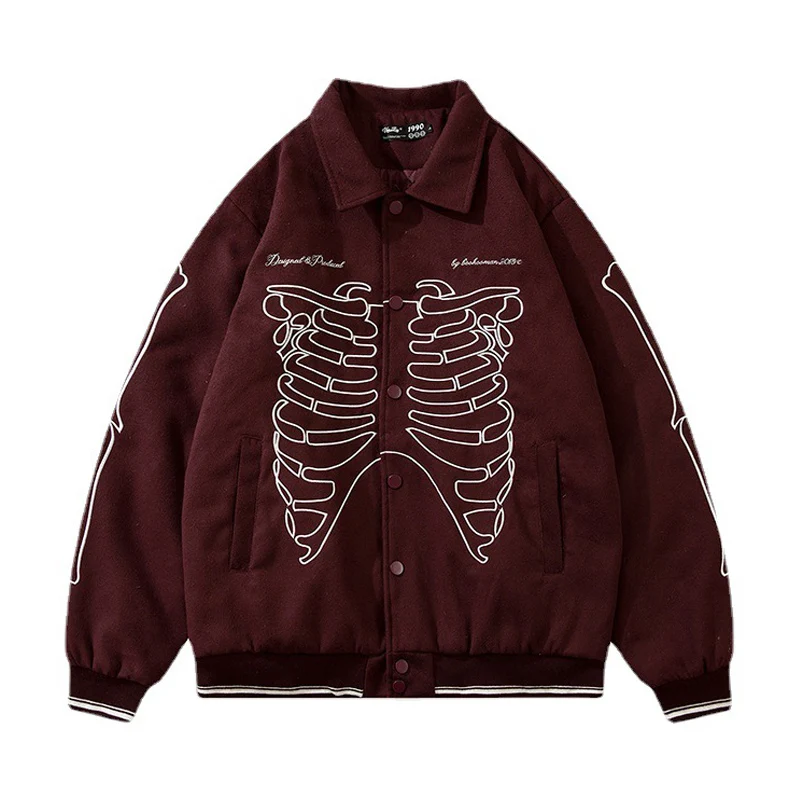 

Men Bomber Jacket Skull Skeleton Print Hip Hop Streetwear Harajuku Couples Jacket 2021 Autumn Loose Short Jacket Coat Outwear