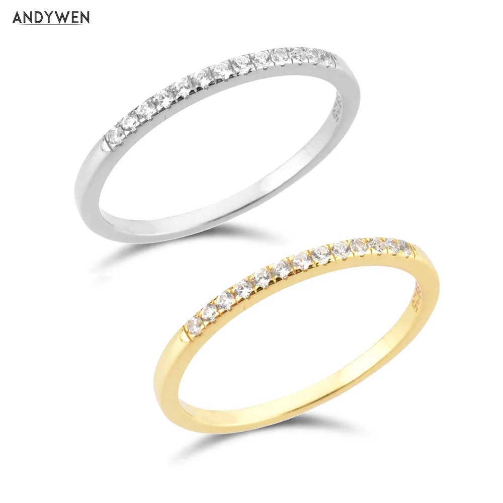 

Кольцо ANDYWEN из стерлингового серебра 925 пробы с золотым цирконием, женские свадебные украшения, подарок 2022 года, роскошные классические укра...
