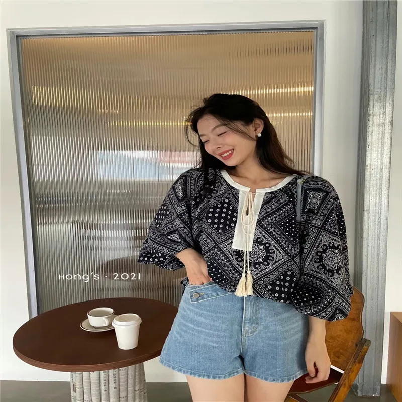

Retro Floral Western Style Small Shirt Women's 2021 Summer New Holiday Ethnic Style Fringed Sunscreen Top