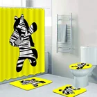 Набор для душа в ванную комнату, желтый, с рисунком зебры, панда, бегемотик, занавеска для душа, коврик, ковер, крышка для унитаза