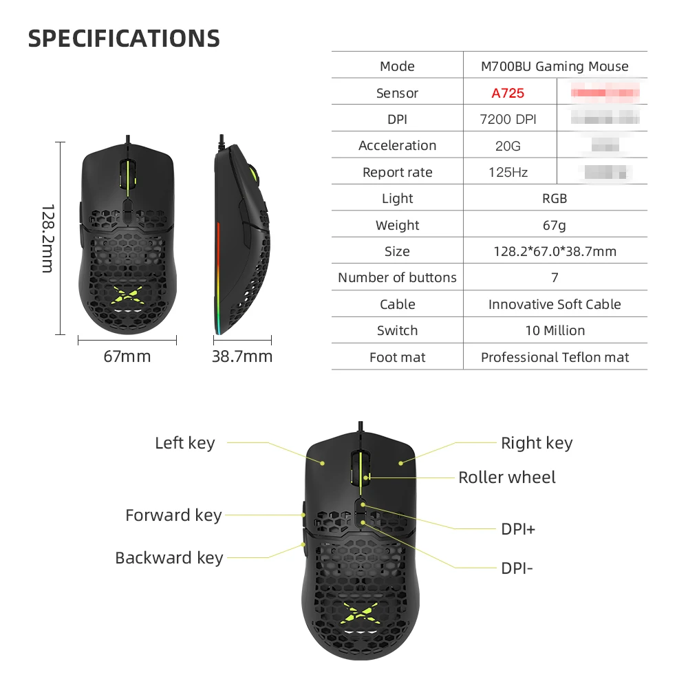 delux m700a lightweight rgb gaming mouse 67g 7200dpi 1000hz ergonomic mice with ultra weave cable for computer gamer free global shipping