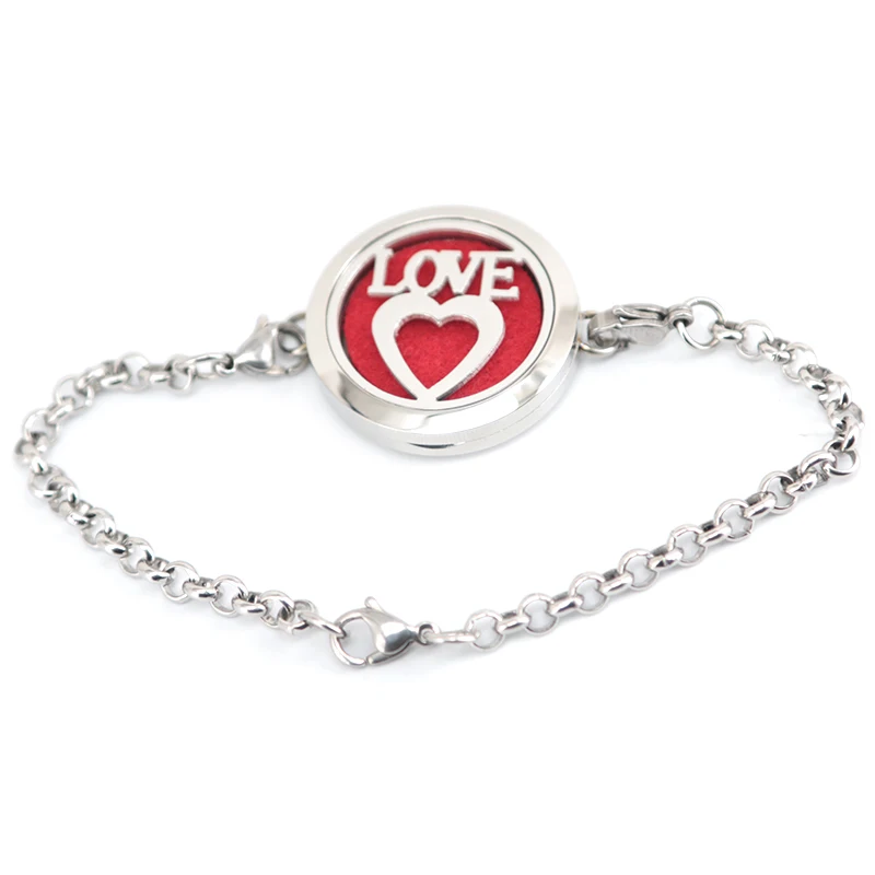 love heart Дерево жизни 30 мм магнит эфирные масла для ароматерапии из нержавеющей стали для духов диффузор 7-" браслет с медальоном бесплатно 10 шт Войлок КПК - Окраска металла: love heart