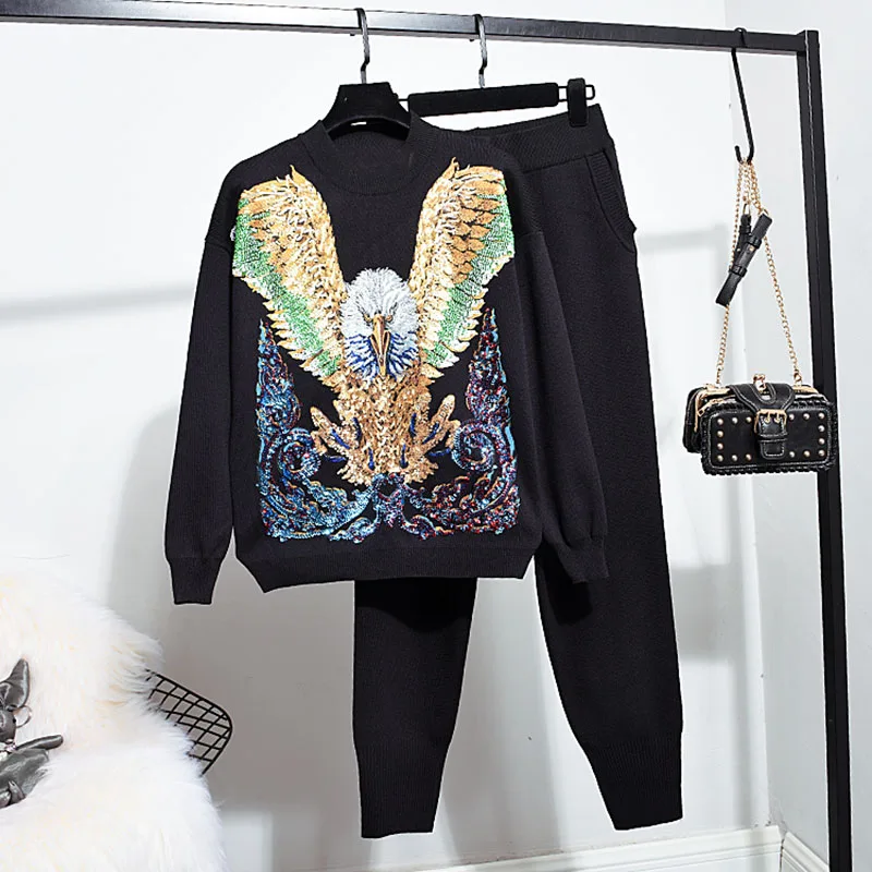 Новые осенние модные женские трикотажные наборы со старым орлом голова