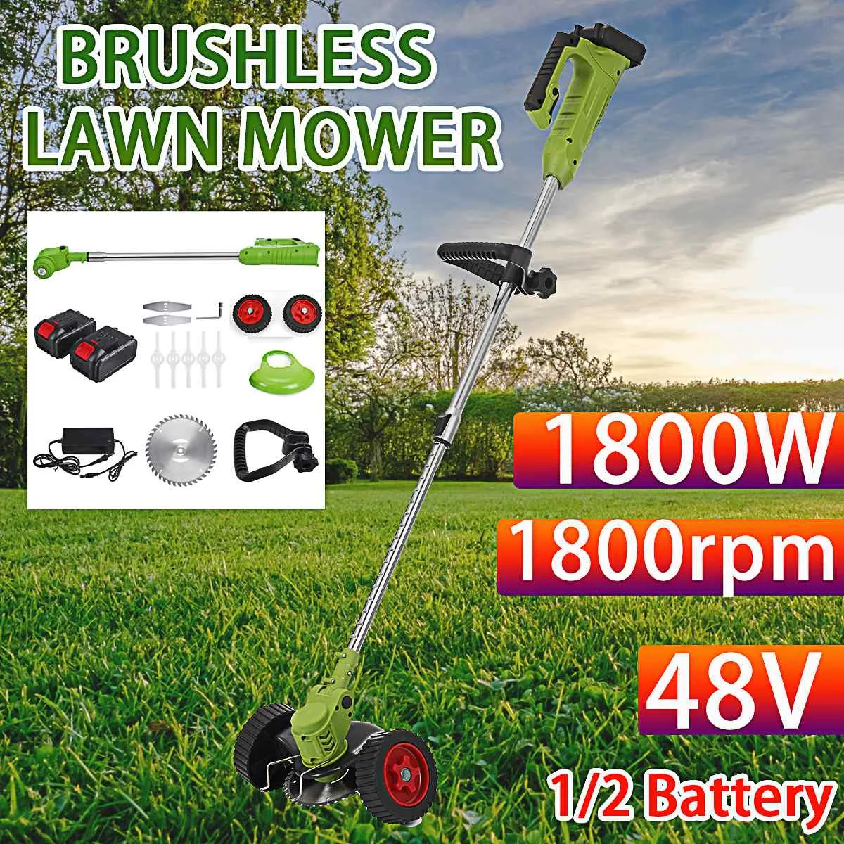 1000W 88V Electric Grass Trimmer Cordless Lawn Mower Hedge Trimmer Adjustable Handheld Garden Pruning Power Tool With 2 Battery