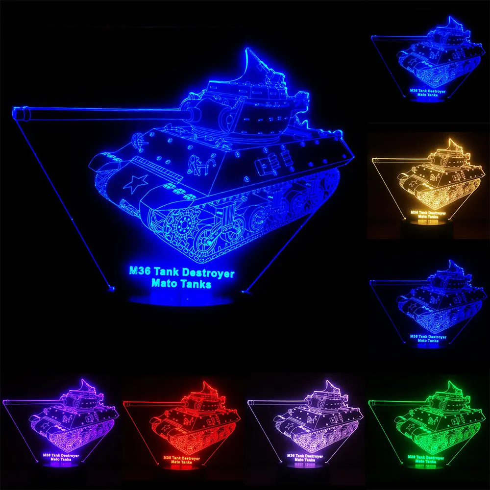 M36 модель эсминца Танк 3D Акриловый светодиодный 7 цветов Изменение настольная