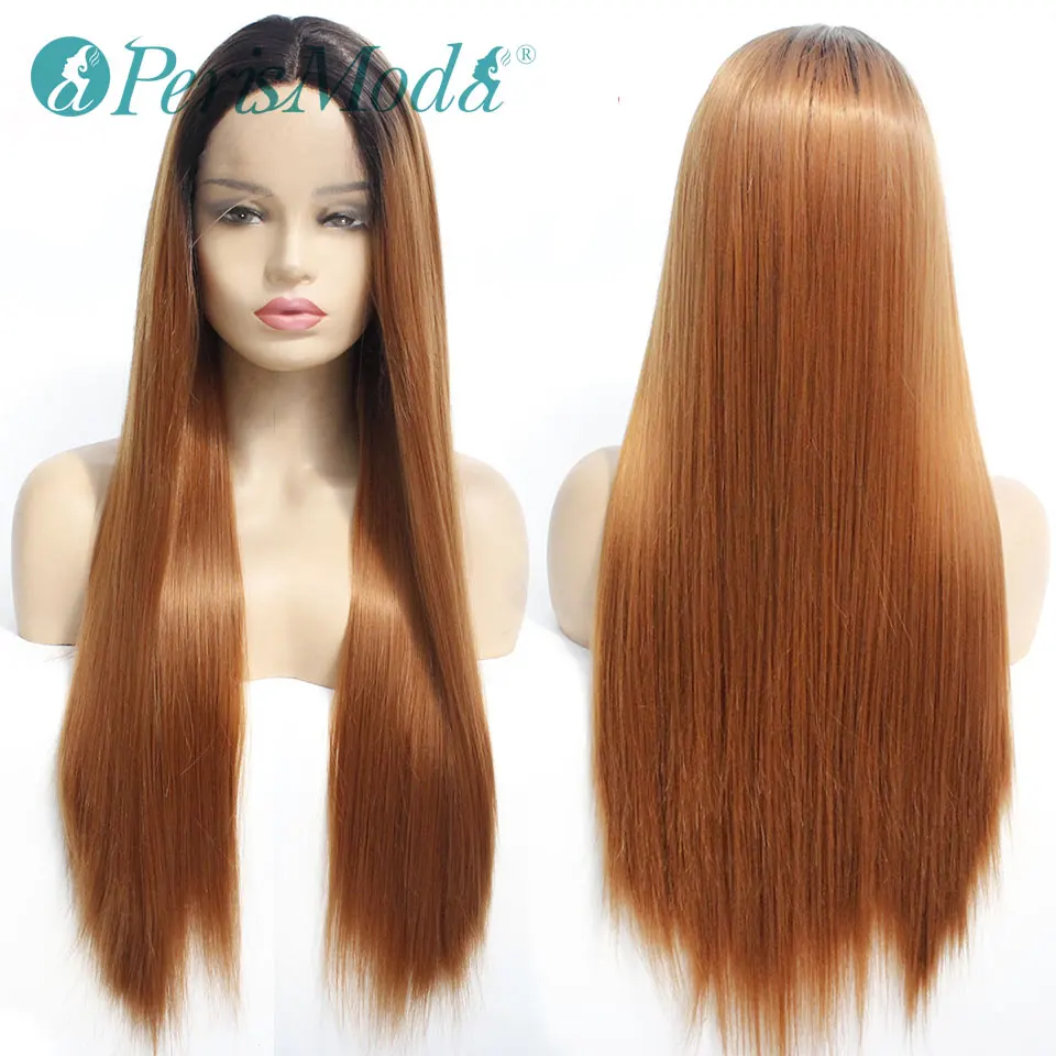 Длинные прямые синтетические парики для чернокожих женщин черные корни