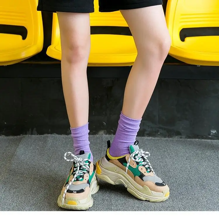 Women Socks 2022 New Fashion Solid Color Crew  Socks For Women Cotton Breathable Neon Color Long Terry Socks  Korean Socks Girl