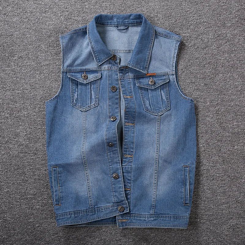 

LOVZON Men Fashion Multi-pocket Sleeveless Denim Jacket Men Hip Hop Slim Casual Single Breasted Cardigan Vest Jacket Coats