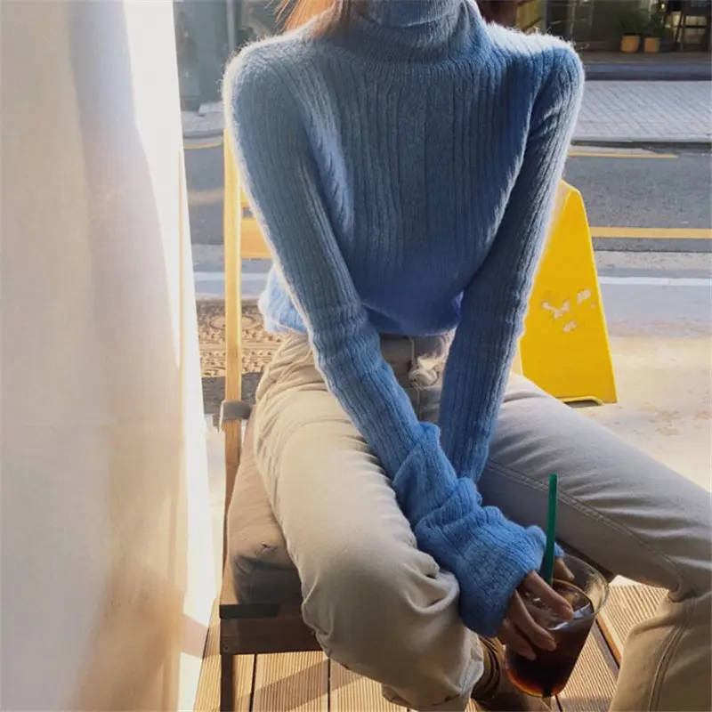 HziriP Chic Women Brief Turtleneck Slimming Knitted Jumpers Soft High Street 2021 Elegant Pullovers Basic Sweaters 3 Types | Женская