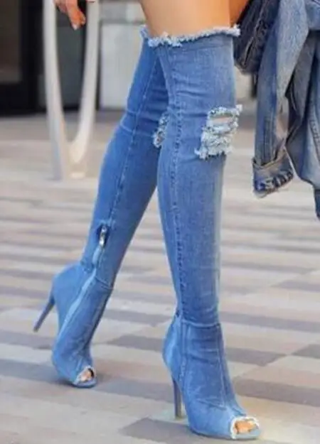 

Shoes Woman Zapatos Mujer Women Pumps Cowboy Over The Knee Boots Chaussure Femme Peep Toe High Heels Sapato Feminino BYB16122