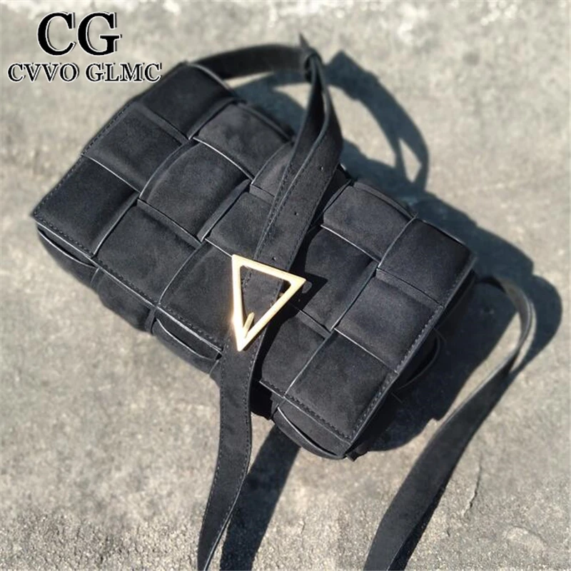

Cvvo Glmc Thick Metal Chain Frosted Suede Shoulder Bag Women Fashion Designer Woven Soft Square Crossbody Bags Female Purse