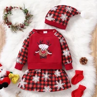 new baby christmas dress baby girl winter clothes 2 pieces baby girl clothes cute elk plaid snowflake baby dresseshat 0 3y