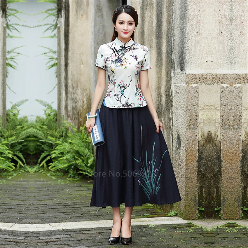 Китайский традиционный Топ чонсам рубашки для женщин плюс размер 4XL Qipao цветочный