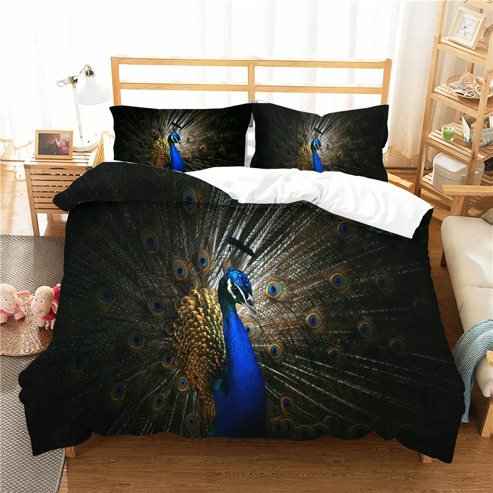 Queen Bedding Set Duvet Cover 3D Peahen Printed Bedroom Clothes Home Textiles for Adult | Дом и сад