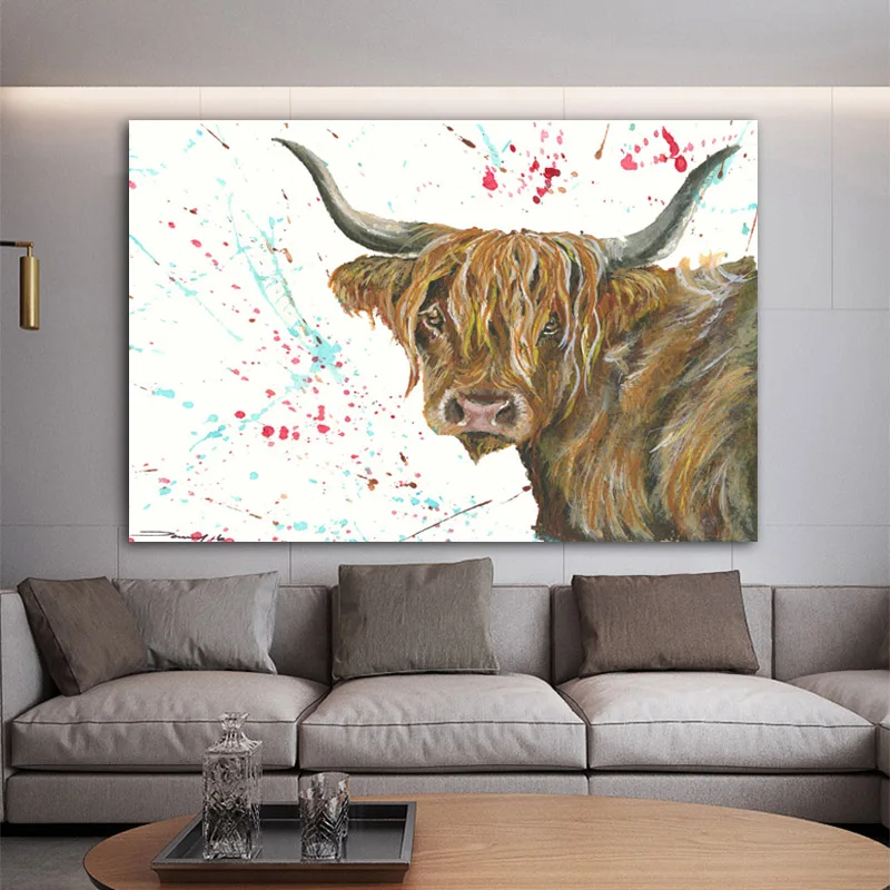 Highland корова диких животных масляной живописи Плакаты и принты настенные картины
