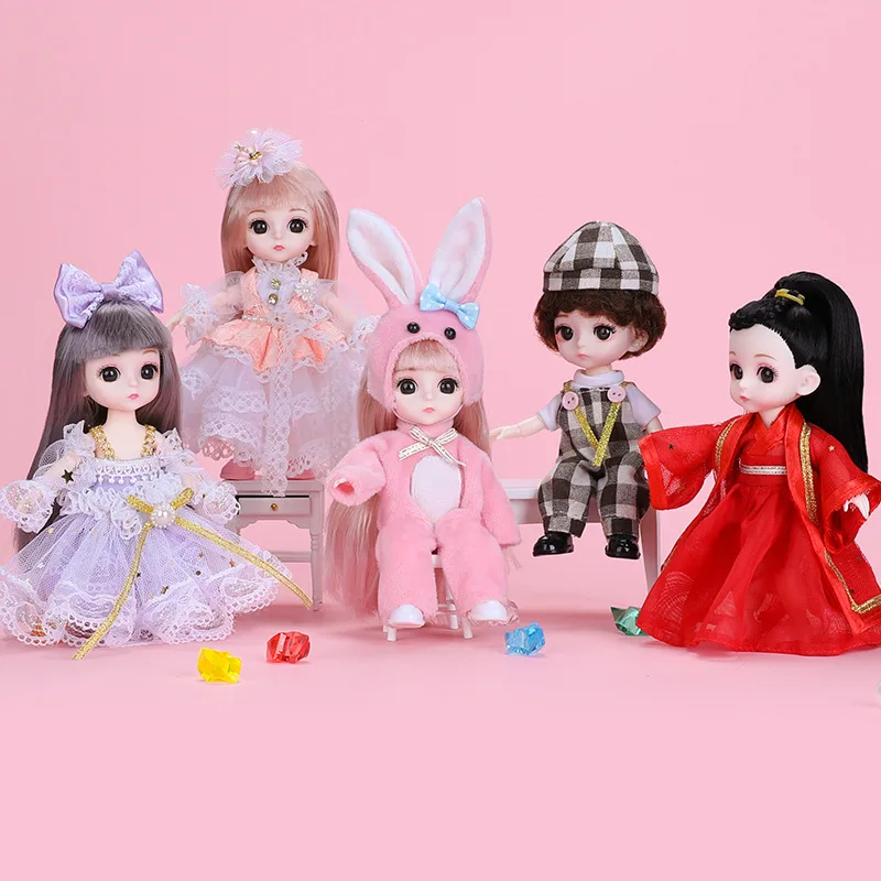 

New 16CM BJD Doll with Clothes Headwear Suit 3D Eyes Cute Princess Baby Fashion Casual Boy Dolls Accessories Toys for Girls Gift