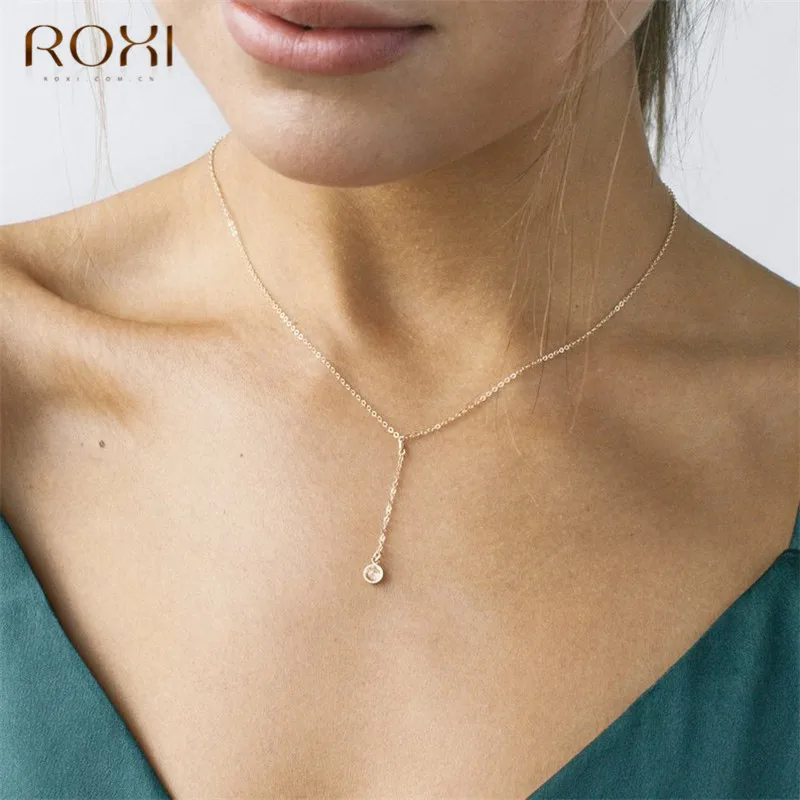 ROXI ожерелье из стерлингового серебра 925 пробы женское золотое CZ Lariat ожерелье богемное длинное ожерелье Y ожерелье s& Подвески массивные ювелирные изделия