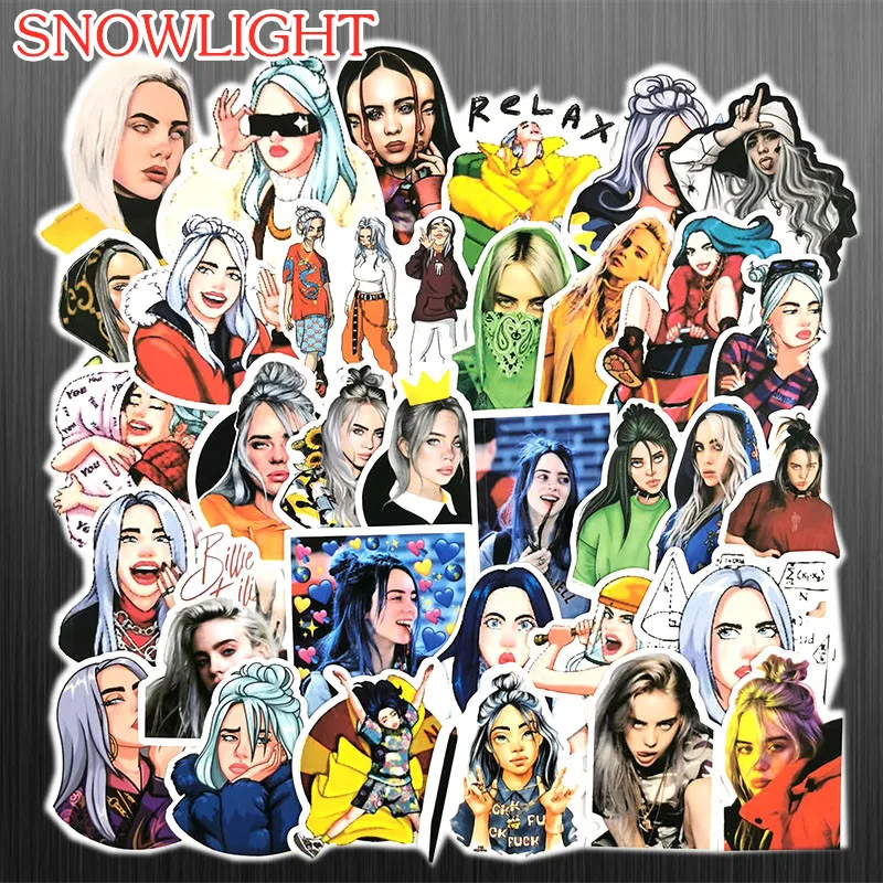 50 шт. в партии водонепроницаемый Billie Eilish стикер с рисунком из мультфильма для чемодан для скейтборда сноуборд гитара мотоцикл игрушечный Ноутбук наклейка