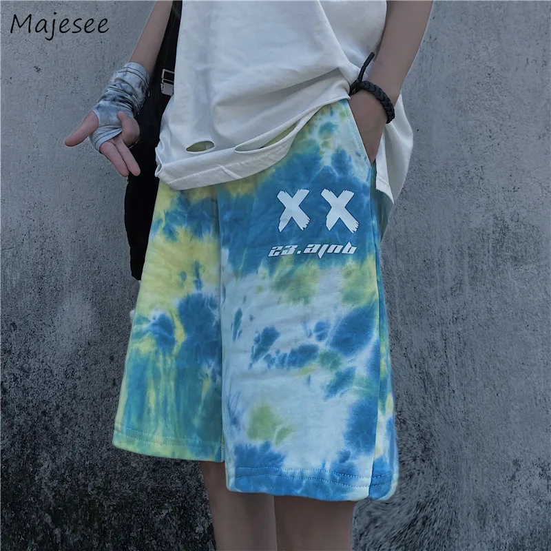 High Street Tie-dye Shorts Men Wide Leg Couples Knee Length College Running Loose Streetwear S-3XL Large Size Hip-pop Hipsters