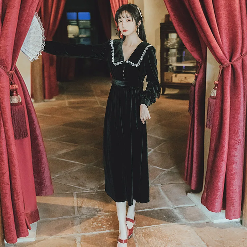 2019 Новая модная женская одежда осень-зима ретро винтажное платье сексуальное |