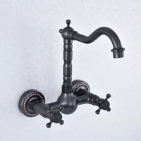 black oil rubbed brass wall mounted bathroom kitchen faucet dual handle hot and cold water tap 360 swivel kitchen mixer tap