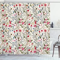 floral shower curtain vibrant colored complex image birds with roses leaves and polka dots nature scenery cloth bathroom decor