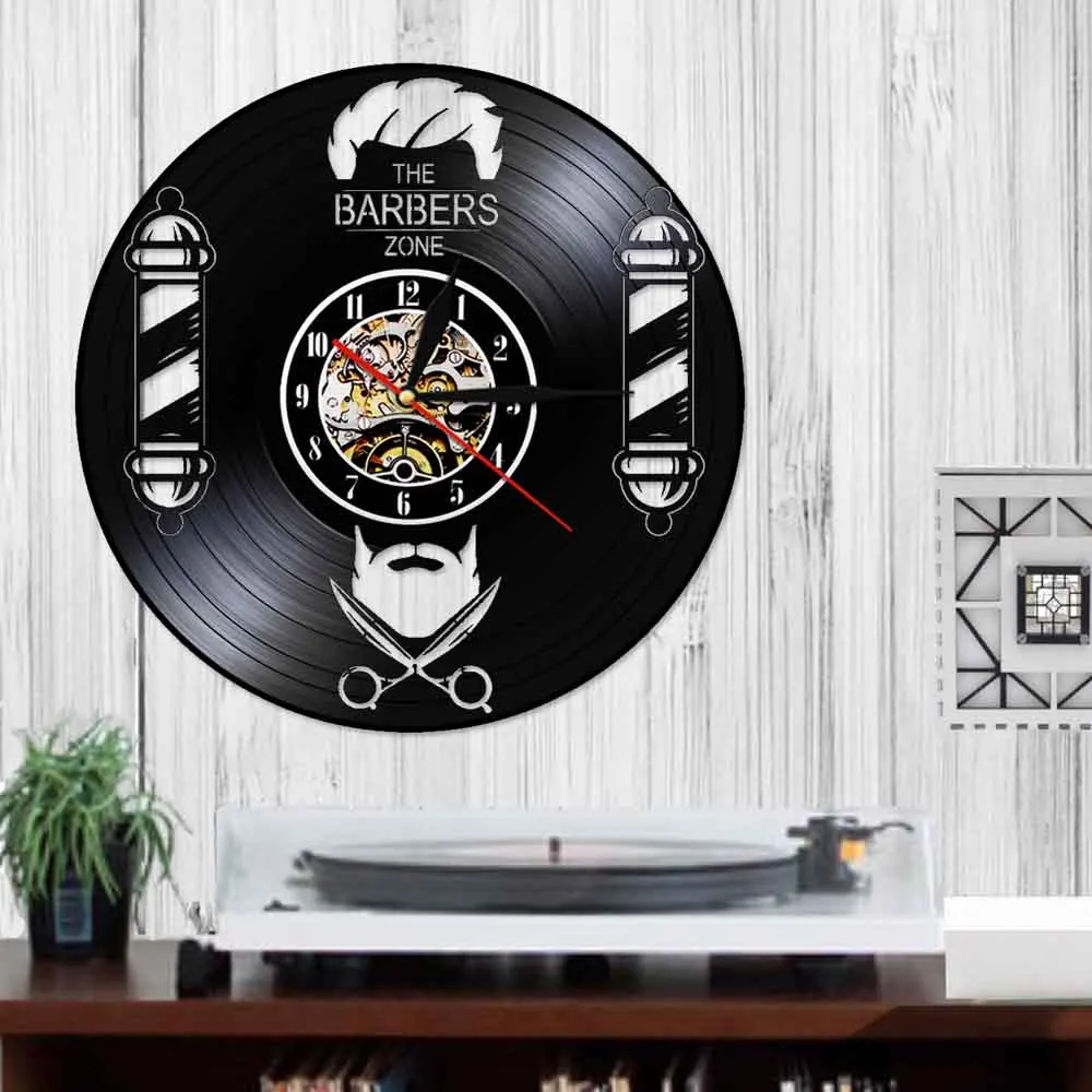 Настенные декоративные часы для парикмахерской виниловые приборы черного цвета