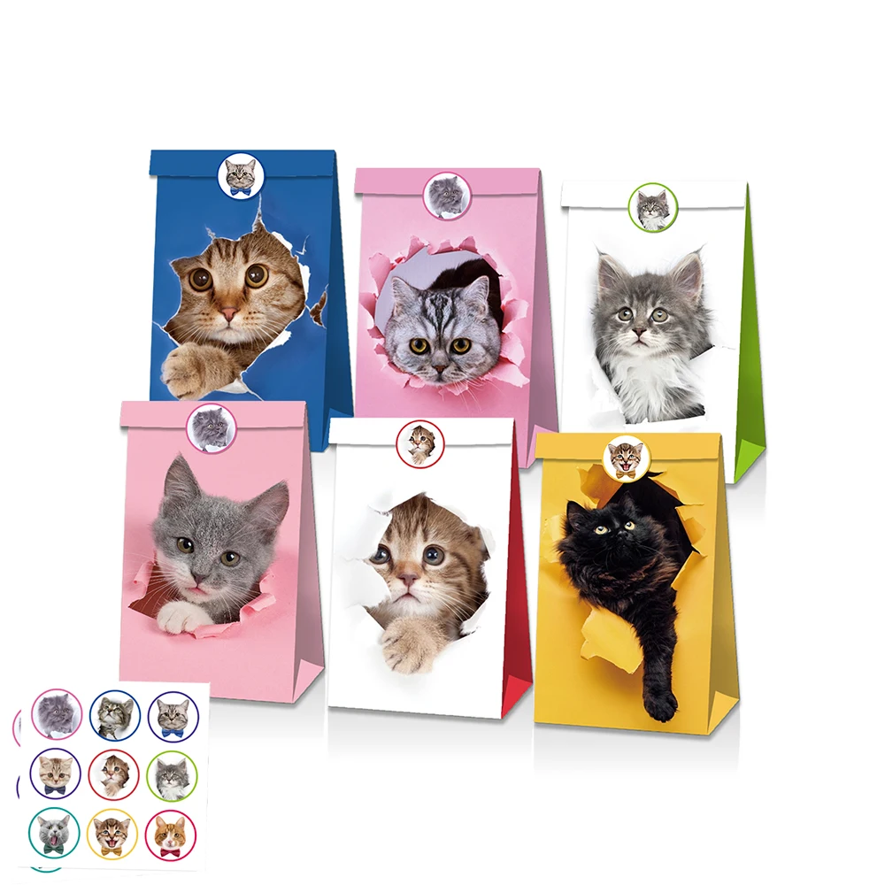 12pcs Human Friends Cute Pet Dogs Cats Paw Happy Birthday Party Paper Gift Candy Bags for Baby Shower  Kids Party Favors