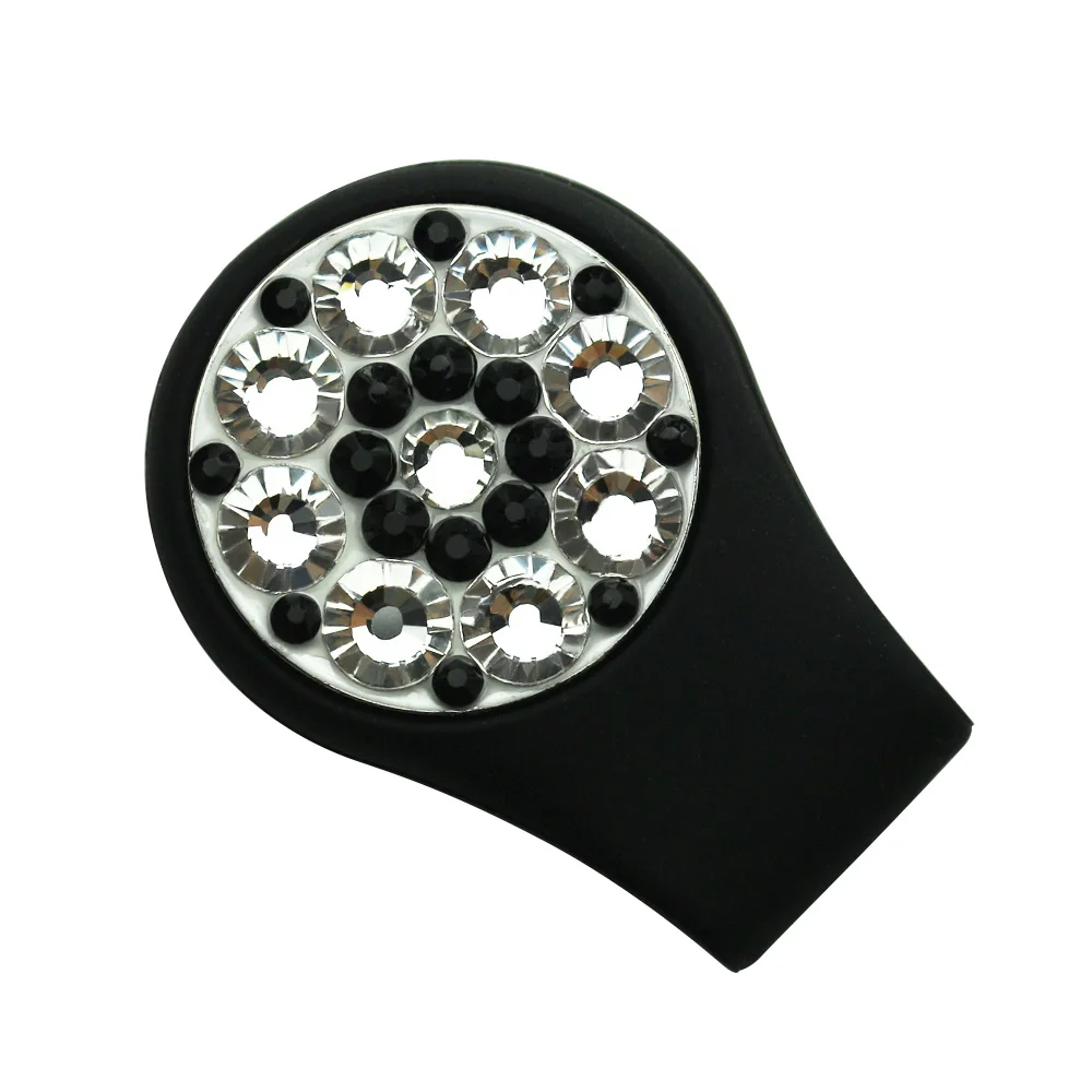 black cap clip Crystal Golf Ball Marker Наборы клипов для шляп для гольфа 1 шт. Маркер для гольфа и 1 шт. Силиконовые клипсы для гольф-клюшек Лучшие подарки для женщин-гольфистов - Цвет: black cap clip