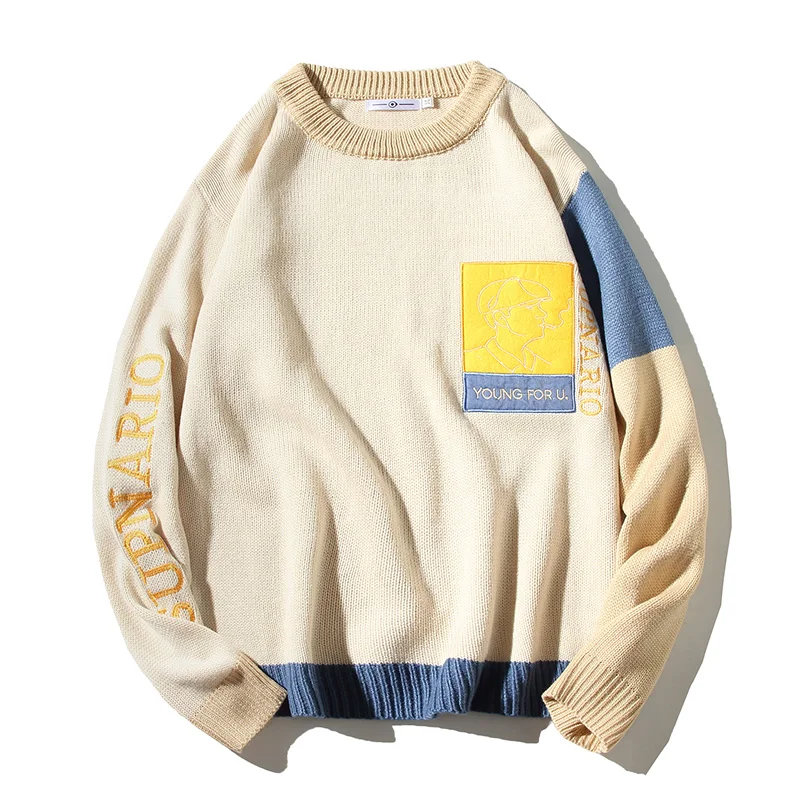 2022 new sweaters mens black patchwork long sleeves autumn winter pullover knitted o neck plus oversize 5xl free global shipping