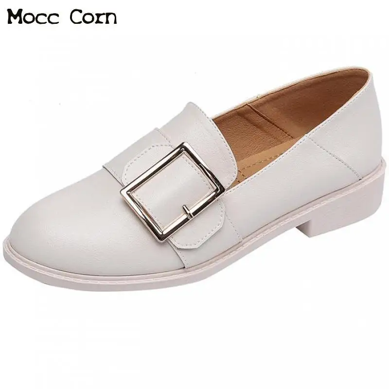 Туфли женские кожаные на плоской подошве Мокасины круглый носок лоферы без