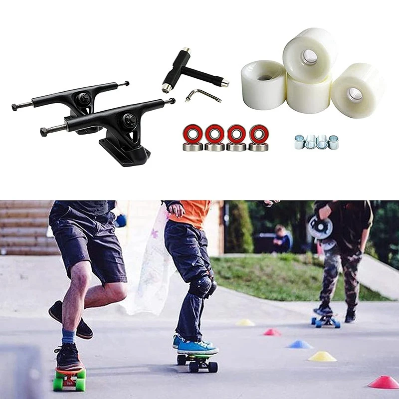 

8Inch Skateboard Trucks Bridge Hanger PU Wheels Bearing T Skateboard Tool Skateboard Wheel Combo for Longboard