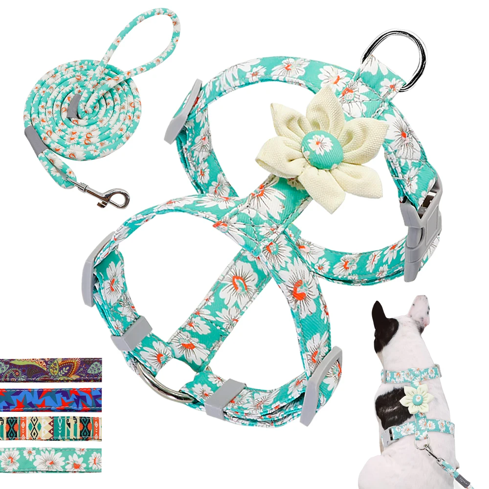 

Шлейка нейлоновая для собак с принтом, регулируемая жилетка с поводком для прогулок мелких и средних питомцев, чихуахуа, Мопса