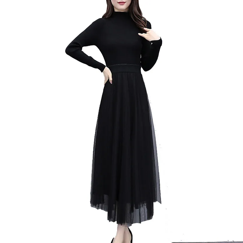 Женское трикотажное платье с высоким воротником Новые облегающие тонкие