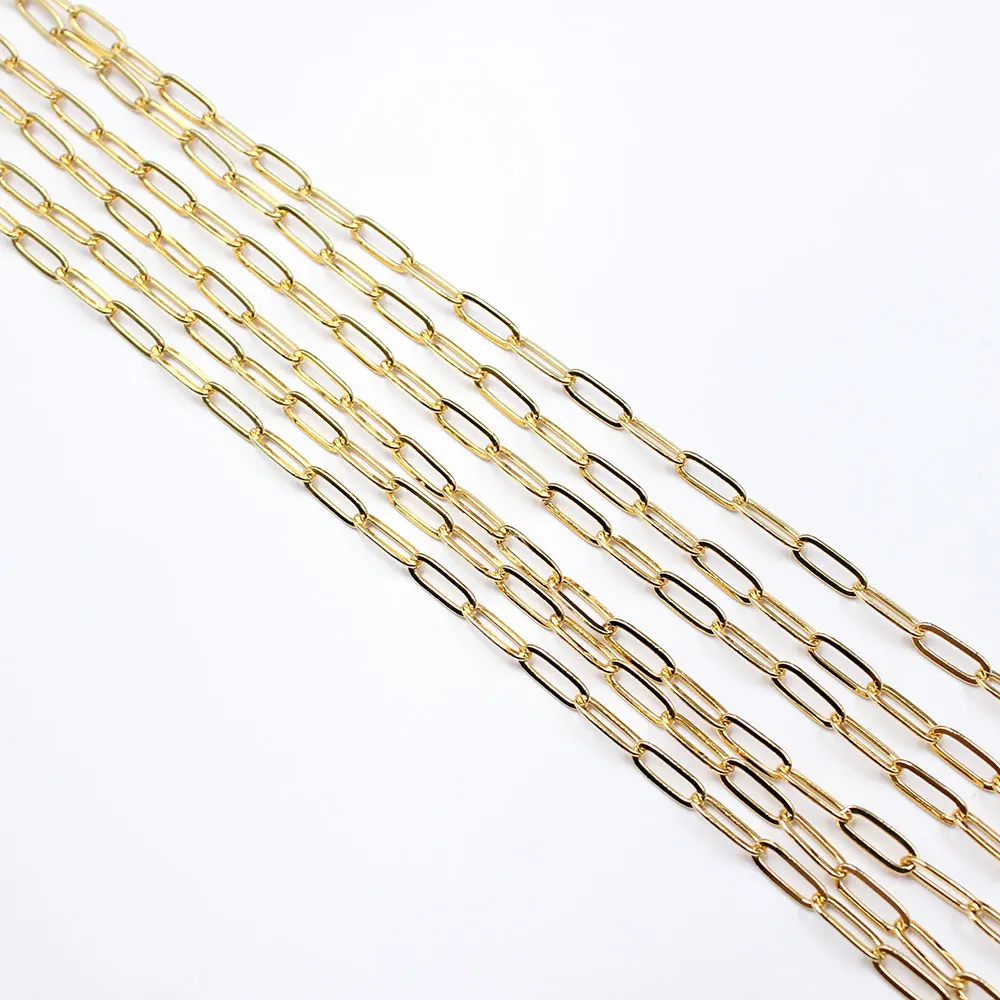 

APDGG 1 Meter 4x10mm Yellow Gold Plated Circle Copper Fashion Bezel Set Chain Paperclip Neck Chain Pearl Necklace Making DIY