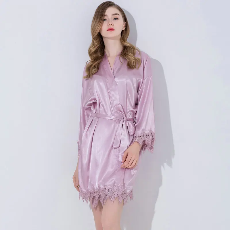 Женский Атласный халат невесты атласный кружевной Шелковый с отделкой свадебное