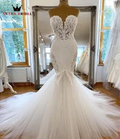 sexy lace wedding dresses mermaid long train tulle appliques beaded sweetheart custom made sh25