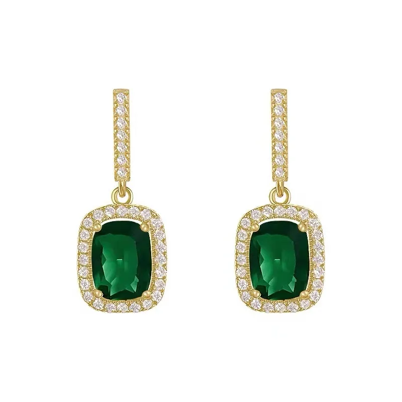

Classic Female White Crystal Drop Earrings Charm Gold Color Wedding Earrings Cute Square Zircon Stone Dangle Earrings For Women