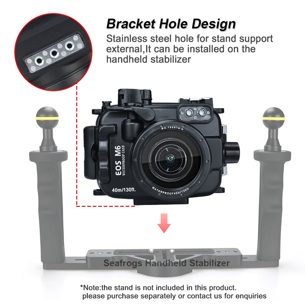 

SeaFrogs 40m/130ft Underwater Camera Housing for Canon EOS M6 22 mm lens 40m Photography Waterproof Housing Case Cover Bag