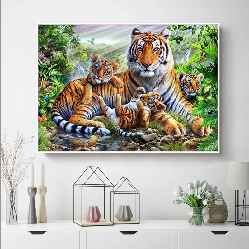 

5D DIY Diamond Painting Full Round Drill Daimond Painting Tiger Mosaic Rhinestone Embroidery Christmas Decorations